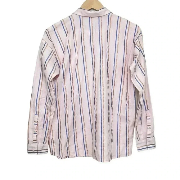 J. Jill Pink Metallic Striped Everyday Button Front Shirt XS - Picture 4 of 7